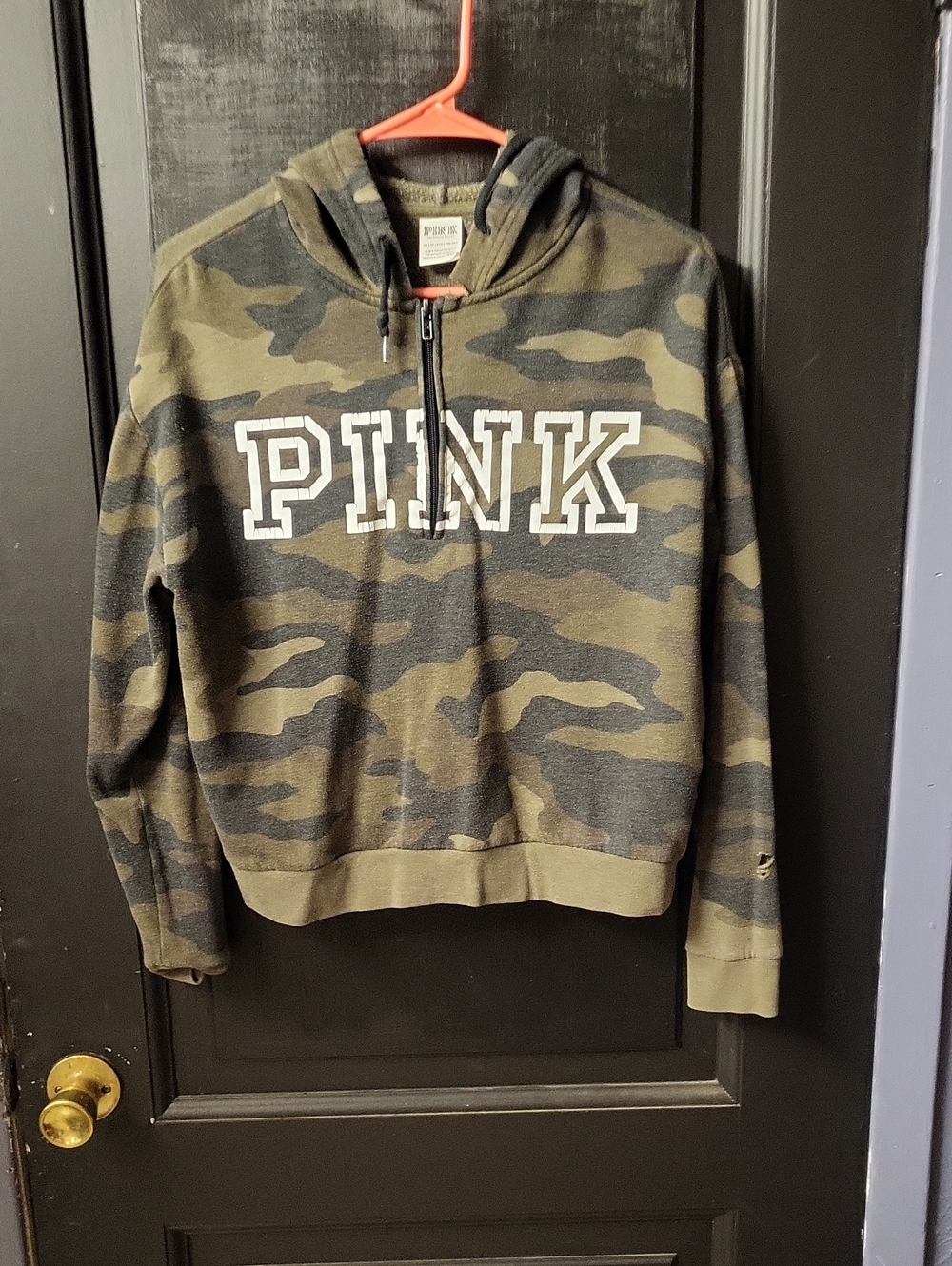 PINK Victoria's Secret Men's Camo Half-Zip Hoodie - Olive & Black